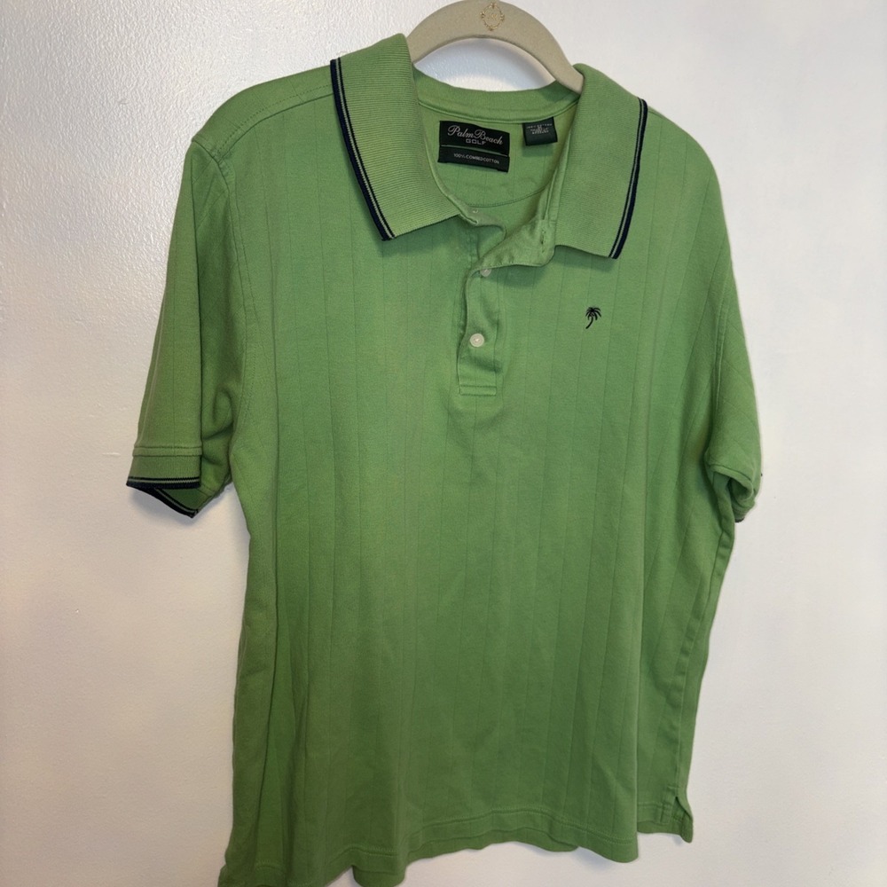Mens Shirt-PALM BEACH-GOLF-Green stretch cotton"performance" polo short sleeve-M